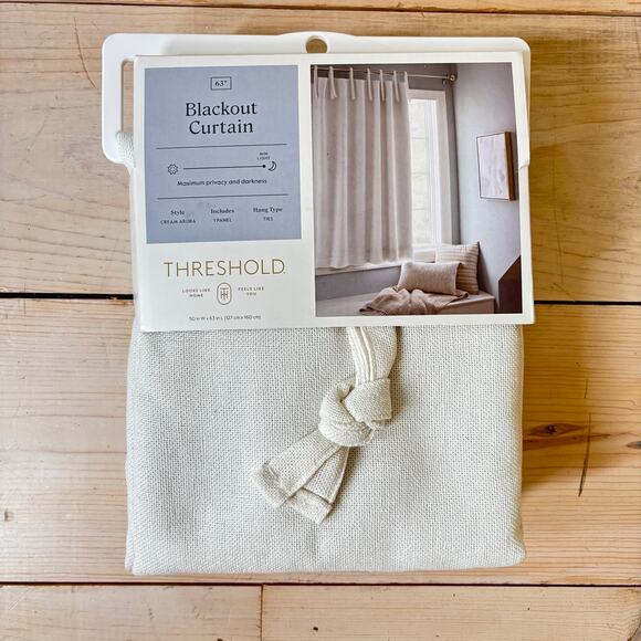 Threshold NWT NIB Blackout Aruba Window Curtain Panel Tie Hang Style Cream 50x63 - Picture 1 of 4